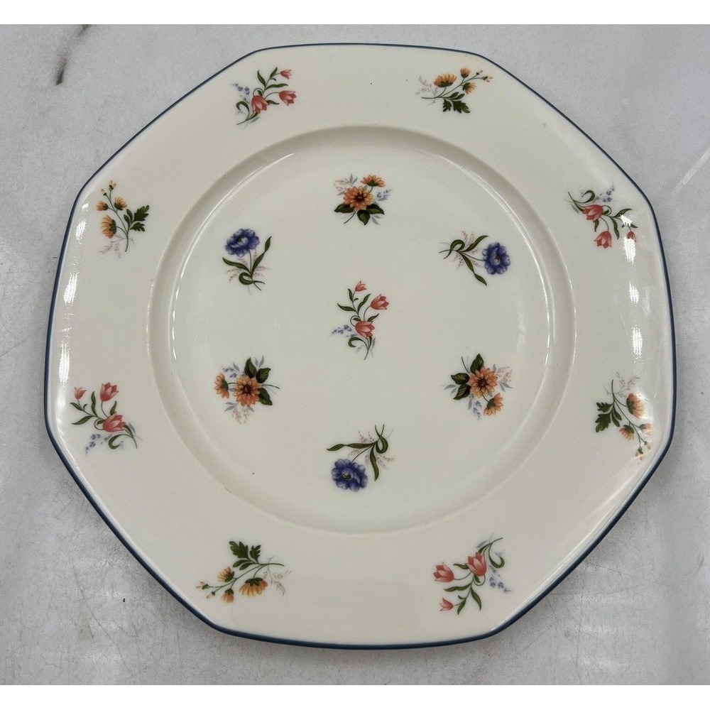 Wedgwood Springtime Plate Ivory China Octagonal 8" Floral Blue Rim England